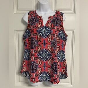 9- VERSE Coral Pink-Blue Boho Floral WRINKLE-FREE Sleeveless Top